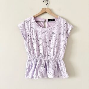 Fab'rik Cotton Peplum Cap Sleeve Top in Lilac Purple Eyelet Size L